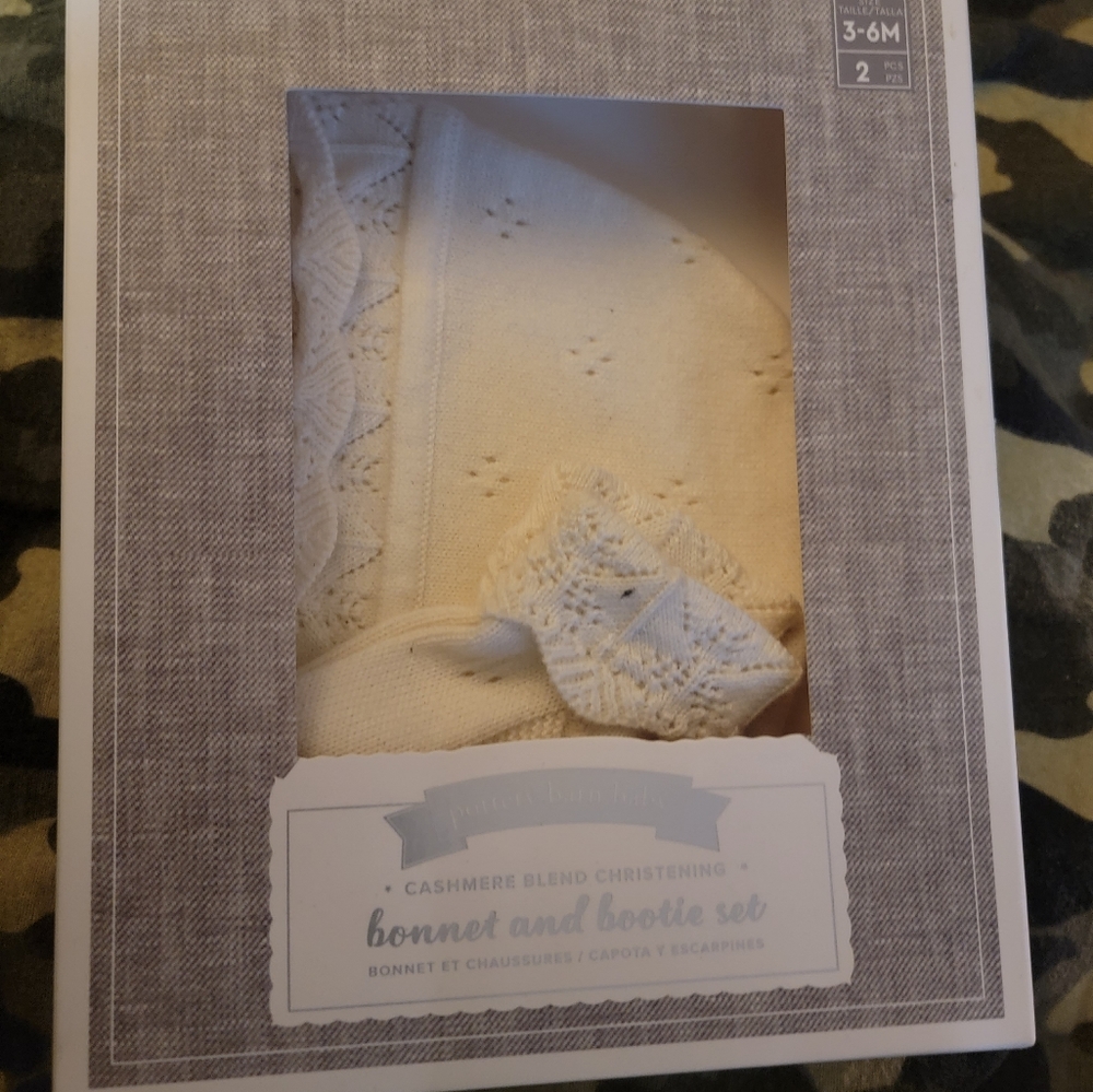 3-6 months baby baptism set socks bonnet cashmere